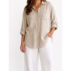 Lands’ End Beige 100% Linen Oversized Button Down Tunic Shirt Size 2X